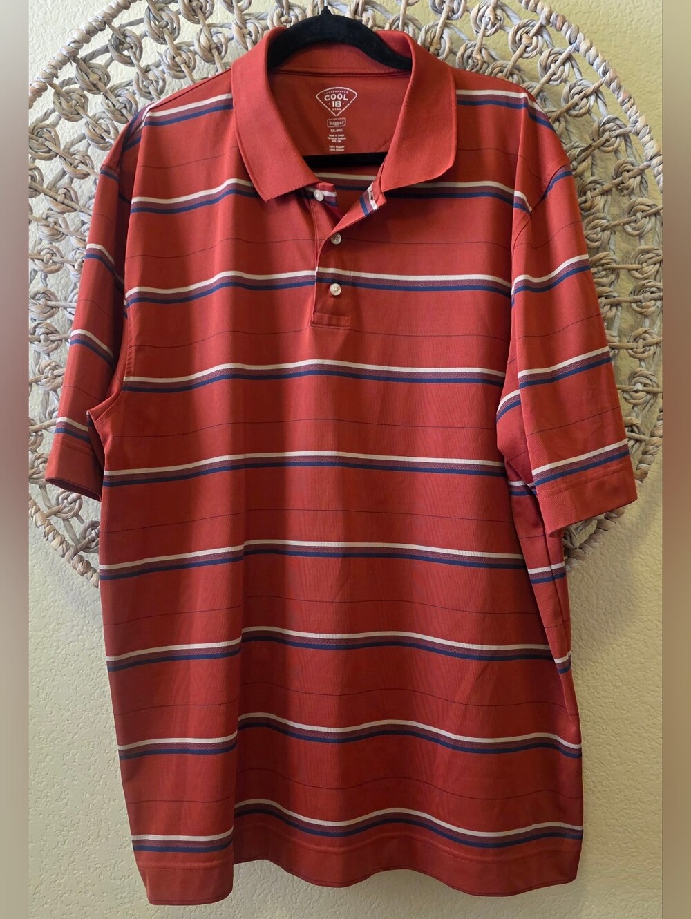 Haggar Cool 18 Striped Polo Shirt Men's XXL Rust Performance Golf